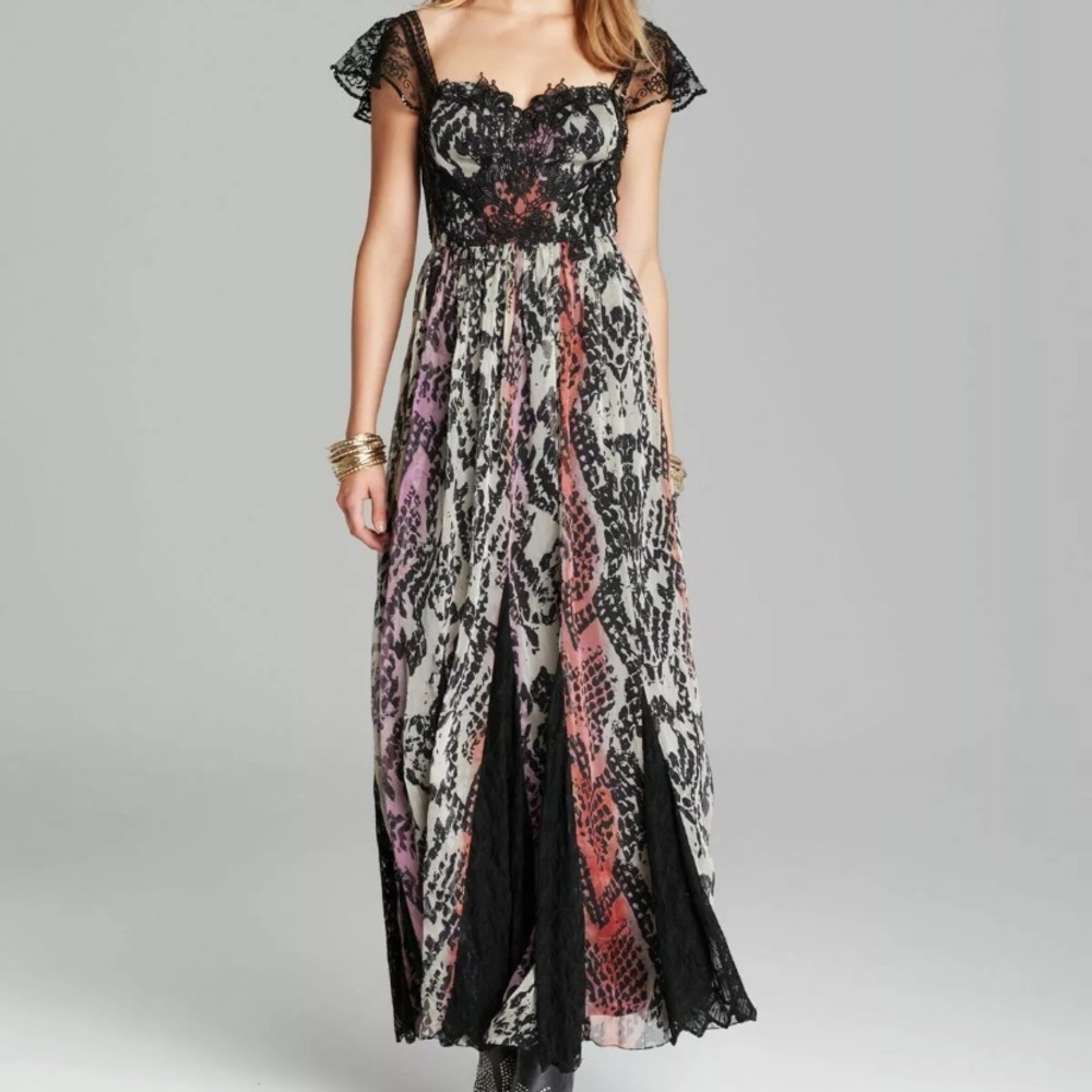 Free People Wild Heart Print Chiffon Maxi Dress